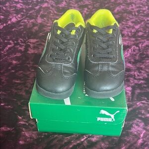 Puma Kids Black Sneakers with Neon Green Lining